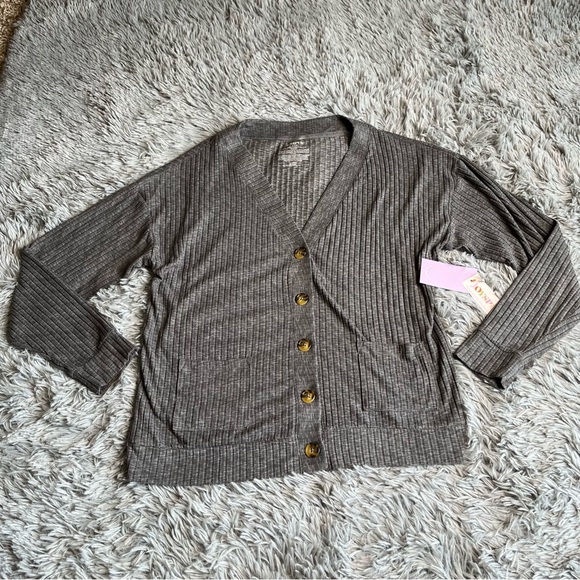 Joyspun Cardigan Womens Small NWT Gray Ribbed Button Up Pockets Soft - Picture 1 of 10